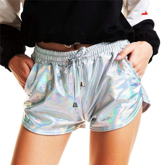 NEW!✨Iridescent Rainbow🌈Holographic Metallic Shorts! ✨ - Picture 2 of 7